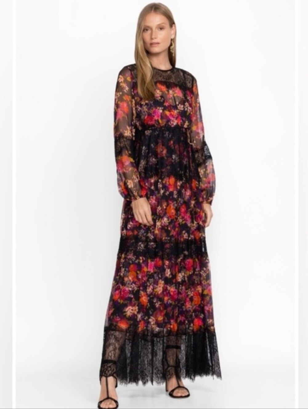 NWT JOHNNY WAS FLORA SILK MAXI LACE FLORAL DRESS